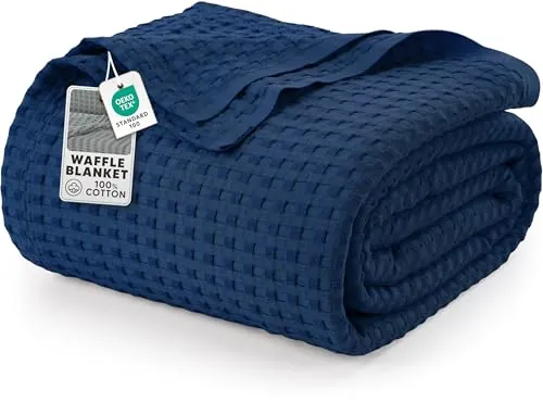 Utopia Bedding Manta Tipo Gofre De 100% Algodón (Azul Marino - 228x182 cm), Manta Ligera de Verano con Estampado de Cuadros, de algodón para Cama o sofá, Apta para Cualquier estación.