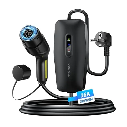 Cargador Coche Electrico, 3.68KW 16A Cargador Vehiculo Electrico, 5m Cargador EV Tipo 2 Portátil con Enfuse Schuko, IP65, Compatible con los Model y/3, xc60
