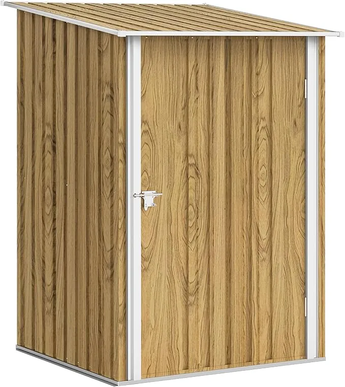 Outsunny Cobertizo de Jardín Exterior, 0,92 m², 100x103x160 cm, Caseta de Jardín Exterior Metálica con 1 Puerta y Cerradura, para Almacenamiento de Herramientas, para Patio, Terraza, Marrón Claro