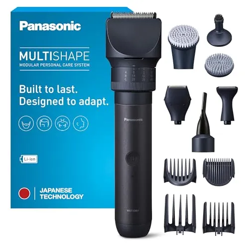 Panasonic MULTISHAPE ER-CKL2, ER-CDT1 & ER-CFB1 Paquete, Unidad principal, Accesorios Cabezales de Afeitado y Recorte, Cortabarbas y cortapelos, Cepillo Facial con batería de ion-litio, Negro