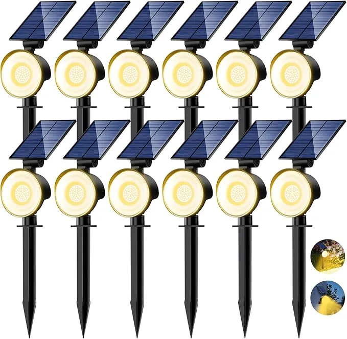 nipify 12 Piezas Luces Solares LED Exterior Jardin, [53 LED/3 Modos] Focos Led Exterior Solares Potente, Impermeable Luz Solar Jardin para Caminos, Patio, Terraza