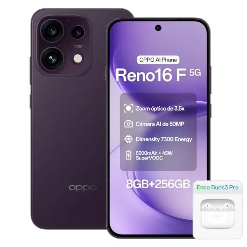 OPPO Smartphone Reno16 F 5G, 8 GB de RAM + 256 GB，Negro Violeta