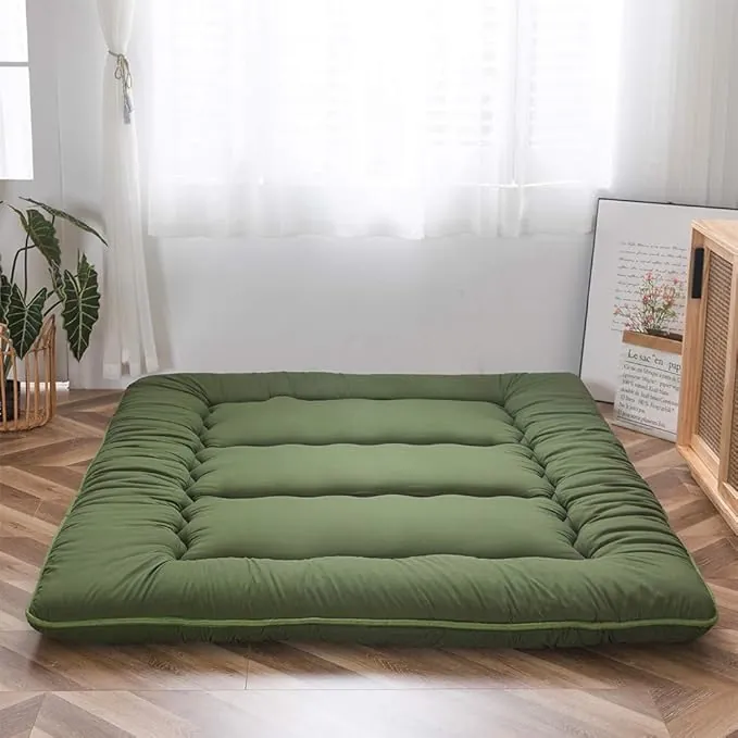 Colchón de suelo japonés, futón, tatami grueso, plegable y enrollable para dormitorio (verde, matrimonial)