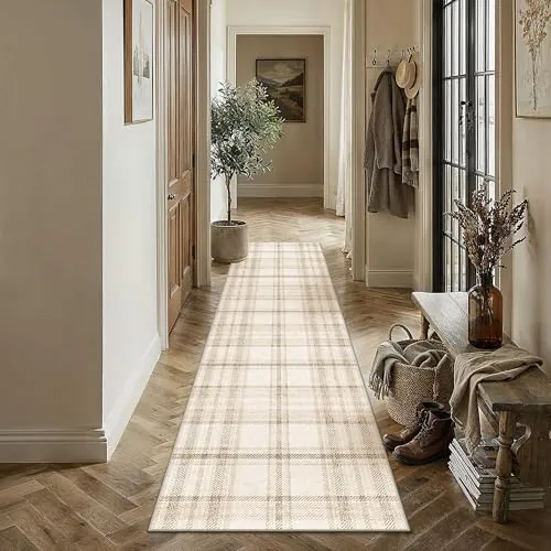 PureCozy Alfombra Pasillo 60x240cm Beige Moderno Alfombras | Lavable, Antideslizante, Habitacion, Geometría, Cocina, Dormitorio, Oficina, Pelo Corto, Largo