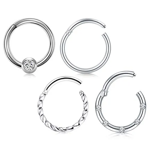 AceFun 16G Acero quirúrgico Piercing Nariz Aros Anillo Septum Piercing Oreja Cartílago Daith Tragus Helix Anillo Segmentado Clicker 4 Piezas Mujeres niñas 8mm