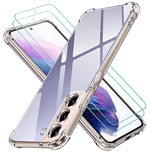 ivoler Funda para Samsung Galaxy S22+ / S22 Plus 5G / 4G con 2 Piezas Cristal Templado, Carcasa Protectora Anti-Choque Transparente, Suave TPU Silicona Caso Delgada Anti-arañazos Case