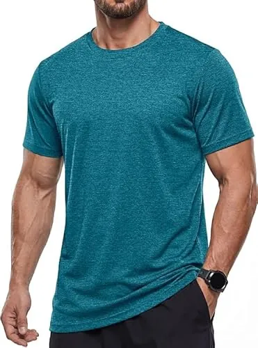 MAGCOMSEN Camisetas Manga Corta Hombre Secado Rápido Ligeras para Gimnasio Entrenamiento Running Deportiva Transpirable Fitness Ropa Azul pavo real, XL