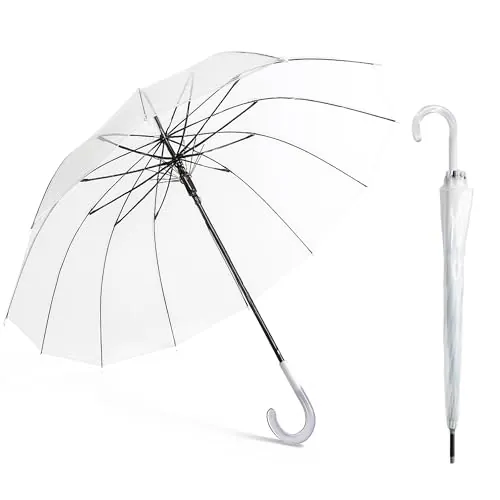 SHANN Paragua Largo Clasico Grande Automatico Resistente al Viente, Impermeable, Mango Curvo, Grande y Elegante para Hombre y Mujer