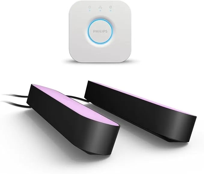 Philips Hue - Kit Inicio Barras de Luz Hue Play, Luz Blanca y de Colores, con Hue Bridge, Funciona con Alexa, Google Assistant y Apple HomeKit, Negro - Pack de 2