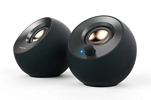 Creative Pebble V2 – Altavoces escritorio con alimentación USB-C 2.0, entrada auxiliar de 3.5 mm, hasta 8 W de potencia RMS para ordenadores, Adaptador tipo A incluido y cable ampliado (negro)