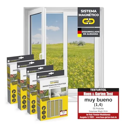 EASYmaxx Insect Protect | mosquitera con fijación magnética | mosquitera ventana | mosquitera cortada a medida hasta 150 x 130 cm | 12 imanes fuertes | sin taladrar [4 Piezas]
