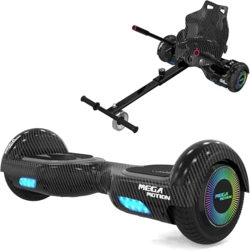 MEGA MOTION Hoverboards con Hoverkart para Niños, Hoverboards 6,5 pulgadas con altavoz Bluetooth, con Luces LED, Regalo para Niños