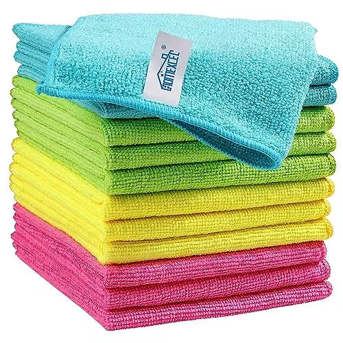 HOMEXCEL Paño de Limpieza de Microfibra, Paquete de 12 Trapos de Limpieza, Toallas de Limpieza con 4 Colores Surtidos, 11.5 x 11.5 Pulgadas (Verde/Azul/Amarillo/Rosa)