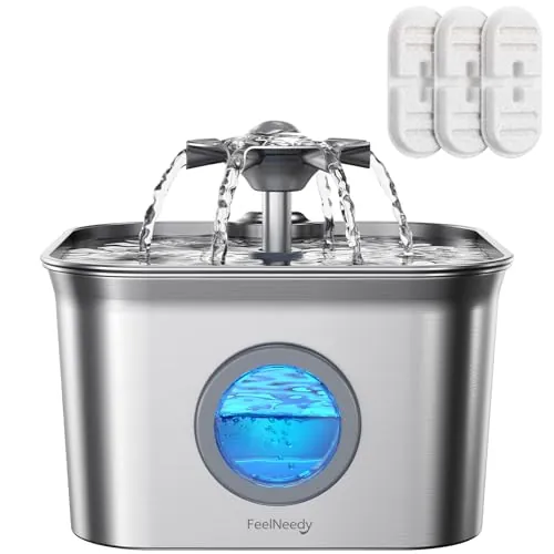 FEELNEEDY 2.8L Fuente para Gatos Acero Inoxidable con 3 Filtros