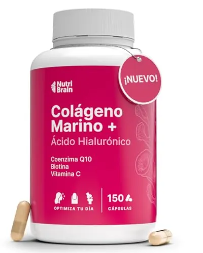 Colágeno Marino Hidrolizado Puro con Ácido Hialurónico, Vitamina C, Coenzima Q10 y Biotina - 150 Cápsulas, 5 Meses - Alta Biodisponibilidad - Péptidos Tipo I - Articulaciones, Piel, Pelo y Uñas