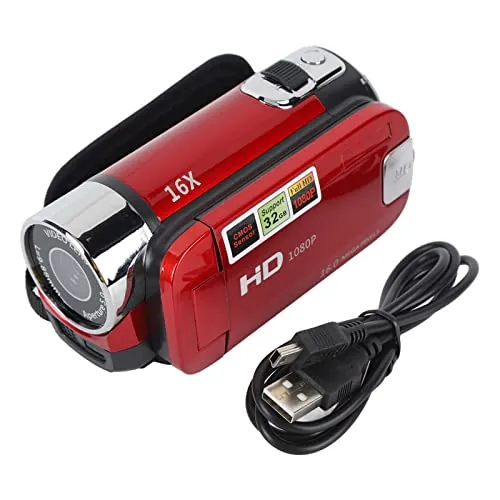 Videocámara de Mano, 1080P 16MP DV Cámara de Video con Zoom Digital de 16x con Pantalla Giratoria TFT de 2,7 Pulgadas y Cable USB (Rojo)