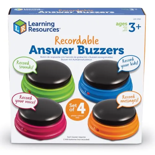 Learning Resources Botones Grabables de Respuesta – Set de 4 Pulsadores de Colores para Juegos Educativos – Grabación de Sonidos – Actividades Interactivas Aula y Hogar – Regalo Infantil 3+ Años