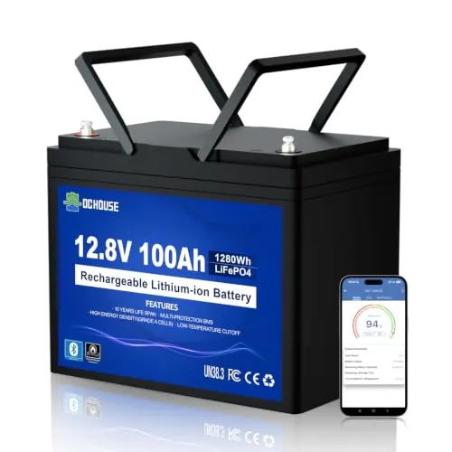 DCHOUSE Batería de litio LiFePO4 Bluetooth de 12V 100Ah, protección a baja temperatura, batería de litio grupo31, hasta 15000 ciclos, 100A BMS, perfecto para, marina, barco,caravanas, autocaravanas