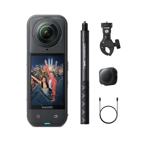 Insta360 X5 Paquete Motero - Cámara 8K 360° Impermeable, Lente Dura y reemplazable, batería de 3 Horas, Audio Claro, estabilización, Efecto Selfie Stick Invisible, líder con Poca luz