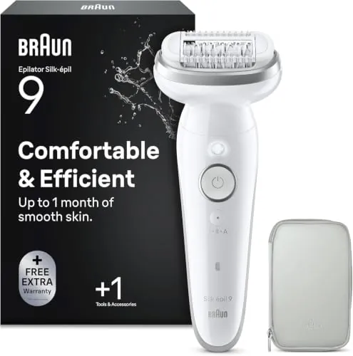 Braun Silk·épil 9 Depiladora Eléctrica Mujer, 9-130 Blanco/Flamenco | Set con Maquinilla Venus para La Zona Íntima, Peine Recortador Y Funda, Resistente al Agua, Depilación Suave Duradera