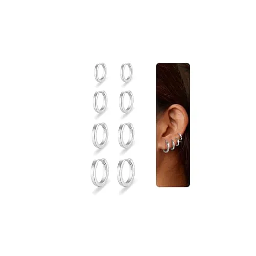 Nelytiya 4 Pares Pequeños Pendientes de Aro de Plata Hipoalergénicos Pendientes Aro Mujer 6/8/10/12mm