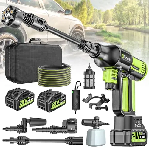 Hidrolimpiadora De Alta PresióN A BateríA 120bar, Pistola De Agua InaláMbrica con 2 BateríAs 4.0ah (Led), 6 En 1 Y Boquilla Giratoria 180° para Lavado De Coche, Fachadas Y Riego De JardíN