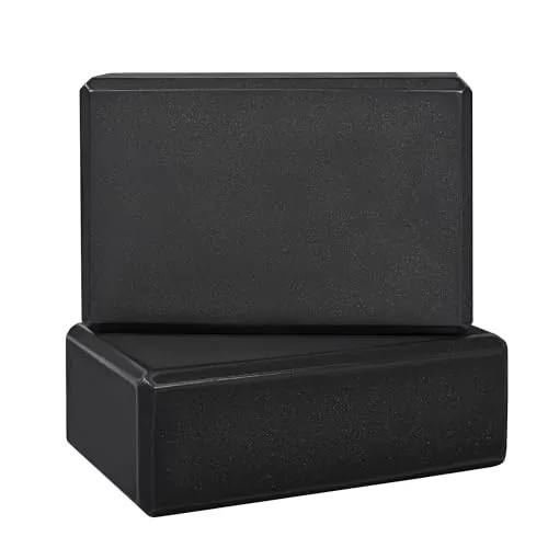 T-LOVENDO.ES Bloques de Yoga 2 Unidades de Espuma EVA Antideslizantes | Set de 2 Ladrillos para Pilates, Estiramientos y Meditación | Ligero, Resistente y de Alta Densidad – Color Negro | 15x23x7,5cm