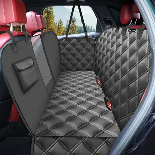 KYG Funda Perros Coche Cubierta de Asiento para Mascota Impermeable y Resistente Protector Coche con Ventana de Malla Visible y Cremallera Protector Completo Asiento Trasero y Puertas 135X148 cm Negro