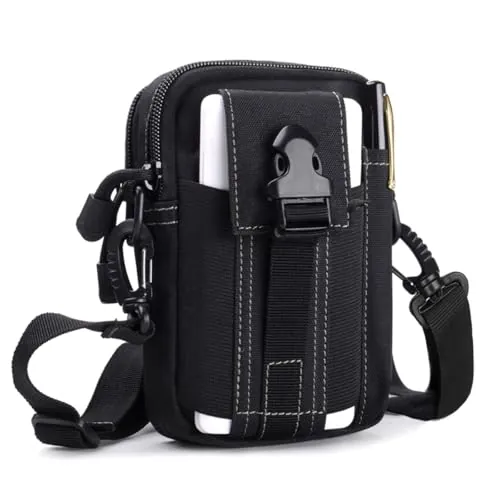 Bolsa táctica Molle – Riñonera Deportiva al Aire Libre, Senderismo, Bolsa Multiusos para teléfono, Duradera y Resistente al Agua para Camping, Ciclismo, Viajes (Negro 2)