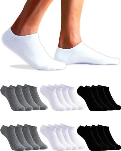 topline 12 Pares Calcetines tobilleros hombre & Calcetines tobilleros mujer - Calcetines hombre cortos - (40-46, Negro, Gris y Blanco (12 Pares))