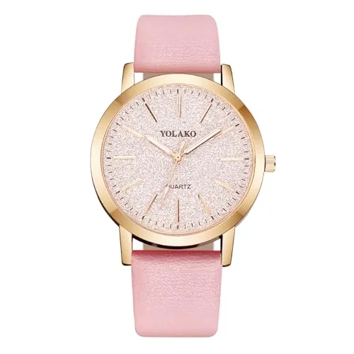 OFFCUP Reloj de Cuero para Mujer Con Esfera Estrellada, 3 Manecillas, Analógico Cuarzo, Pulsera Informal de Moda Premium para Mujeres, Damas y Niñas (Rosa)