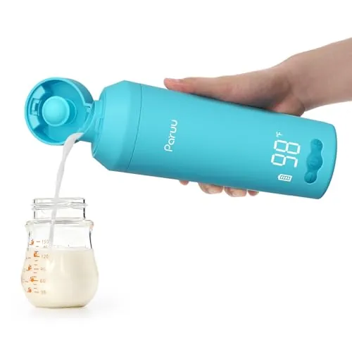 Paruu Calentador de biberones portátil para bebés, fácil de limpiar, apertura ancha, calentamiento rápido en 2 minutos, control de temperatura de 7 niveles, carga rápida de 30 W, capacidad de 350 ml