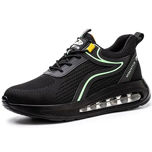 Zapatos de Seguridad Hombre Mujer Zapatos de Trabajo Calzado de Seguridad Zapatos de Industrial Zapatillas de Seguridad Punta de Acero Ligero Comodo Antideslizantes Destrozos Negro Verde 38EU