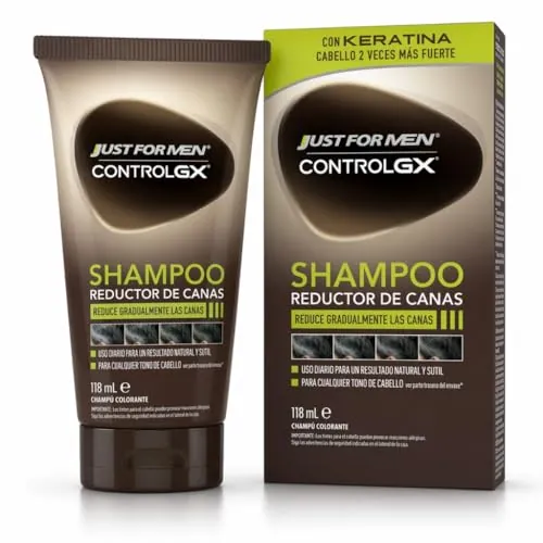 Just For Men Control GX Champú Reductor de Canas para Hombre, Reduce Las Canas Gradualmente en Cada Lavado, Con Keratina, Para Todos Los Tonos, 118ml