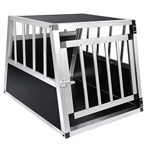 EUGAD Transportin Perro Coche, Transportin Aluminio para Perro Gatos | 54x69x51cm, Jaula para Perros con Puerta y Cerradura, Robusto Transportin, Fácil Limpiar, Jaula Perros Mediano, Negro