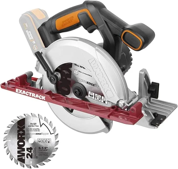 WORX Sierra circular Brushless Worxsaw XL 20V | PowerShare | WX530.9 | No incluye batería ni cargador | Motor sin escobillas, diseño de cuerpo fino, rápido ajuste de profundidad