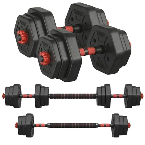 SONGMICS Mancuernas Ajustables 20 kg, Dumbbell Set 3 en 1 con Barra