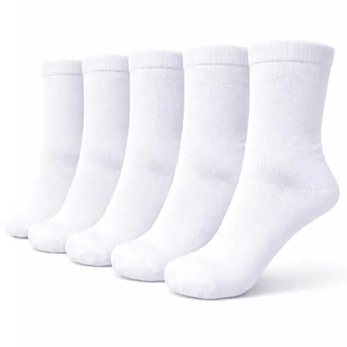 bisoo Calcetines Blancos Niño, Niña - SET de 5 Pares Calcetines Deporte Altos de Algodon Certificado Oeko-Tex - Colegio, Uniforme Escolar - Talla 36-38 (Blanco)