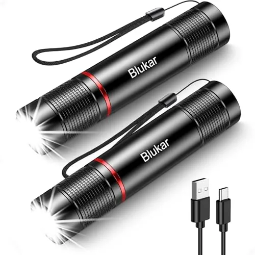 Blukar Linterna LED Recargable, [2 PACK] Superbrillante Portátil Linterna