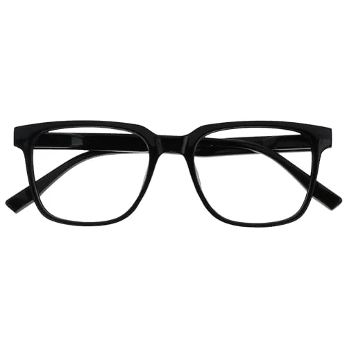 OPULIZE LEO Gafas de Lectura - Montura Rectangular Grande - Negro - Hombre Mujer - Bisagras de Muelle - R55-1 - +1.50