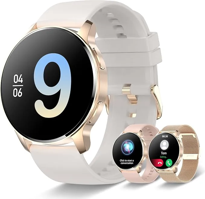 Iaret Reloj Inteligente para Mujer Con Llamadas, 1,32'' Smartwatch, 3 Correas, Pulsera Actividad, Presión Arterial, Ritmo Cardíaco, Oxígeno Sanguíneo, Sueño para Android iPhone, Regalo