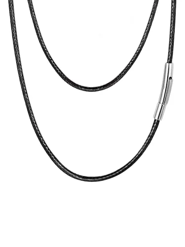 PROSTEEL Collar de Cuero Genuino para Hombre, 2mm Cadena de Cuero con Cierre de Acero Inoxidable Collar Básico