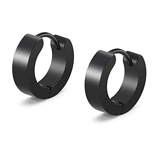 Aibada Pequeños Pendientes del Aro de Acero Inoxidable para Hombres Negro único Oreja Piercing 1-4 pares Pendientes Anill（-）