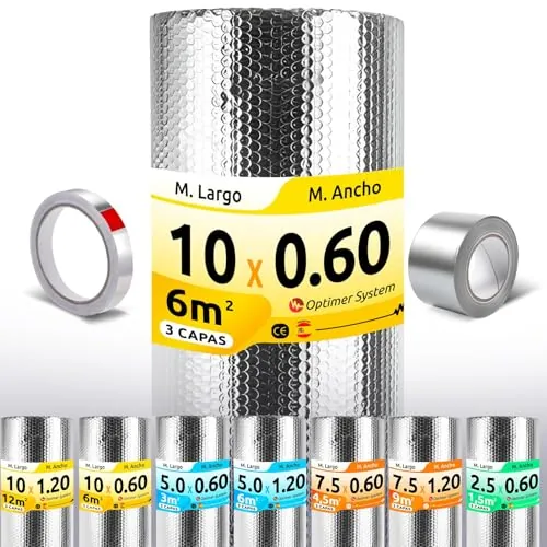 Aislante Térmico Reflexivo Multiusos Rollo 10x0.6m 6m² + 2 Cintas