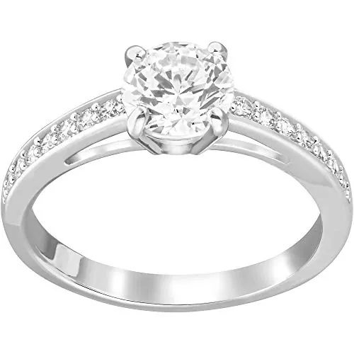 Swarovski Anillo Attract, Talla redonda, Pavé, Blanco, Baño de rodio, 52