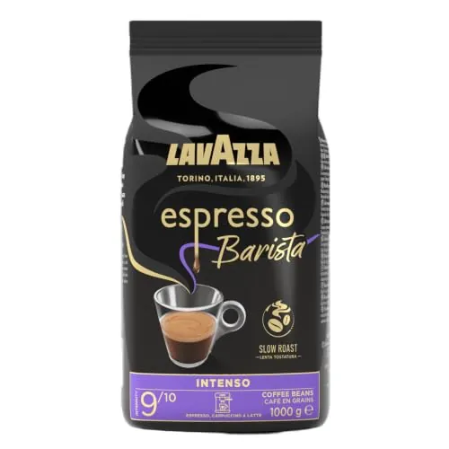 Lavazza, Espresso Barista Intenso, Café en Grano Natural Tostado, Ideal para Máquina de Café Espresso o Superautomática, con Notas Aromáticas de Cacao y Madera, Intensidad 9/10, Tueste Medio, 1 kg