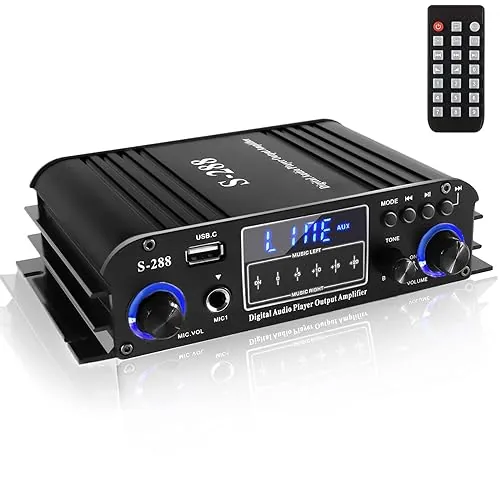 Romicta Amplificador estéreo Bluetooth 5.0 de 4 canales, receptor estéreo de audio doméstico de 50 W x 4, 1200 W máximo, USB/SD/FM, amplificador de potencia HiFi clase D para cine en casa, coche y