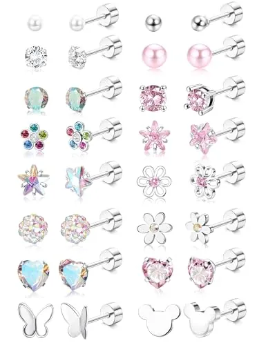 YADOCA Pendientes Hipoalergénicos de Acero Inoxidable 316L con Espalda Plana y Rosca, Multicolor Rosa, para Niños y Niñas