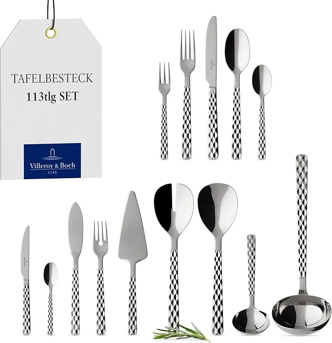 Villeroy & Boch Boston Cubertería para hasta 12 Personas, Cristal 490 x 340 x 180 mm, 113 Piezas