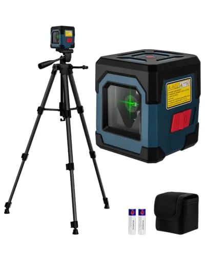 Nivel Láser con Actualizado Trípode,RockSeed Cruz Verde Nivelador láser Puntos Horizontales y Verticales Nivel Laser Autonivelante Giratorio de 360 grados con Modo Manual/Autonivelante IP54
